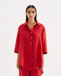 Lounge Linen Longline Shirt Vermillion