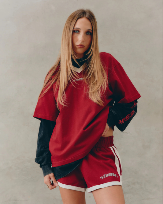 Reflective Tee V Neck Cherry