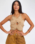 Denim Flower Backless Top