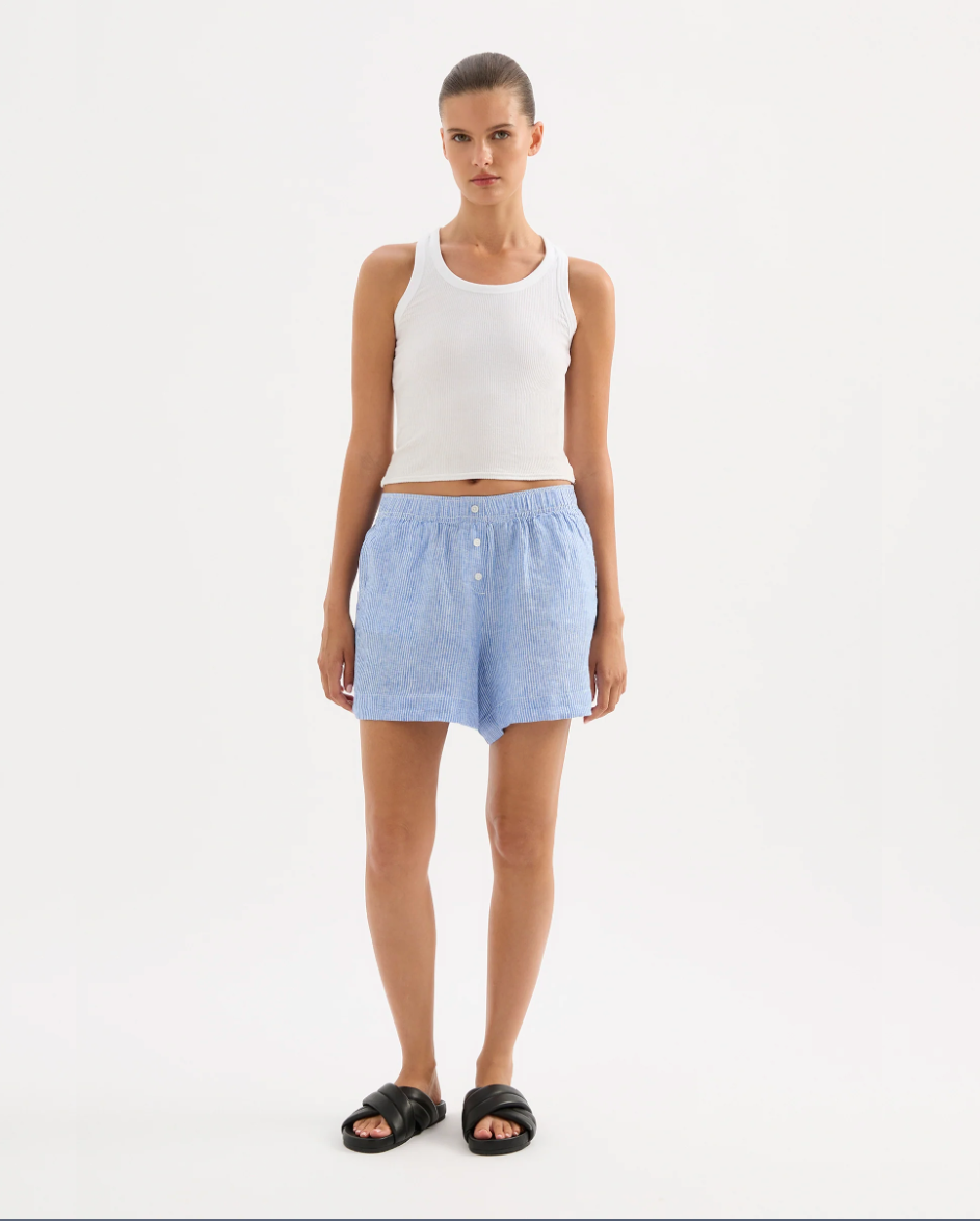Lounge Stripe Linen Short Blue