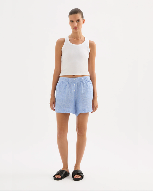 Lounge Stripe Linen Short Blue