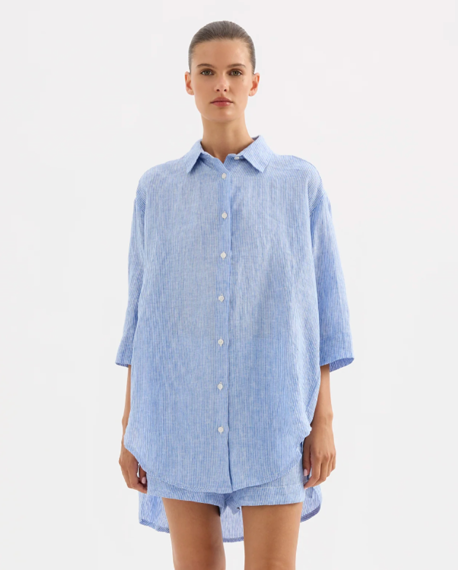 Lounge Stripe Longline Shirt Blue