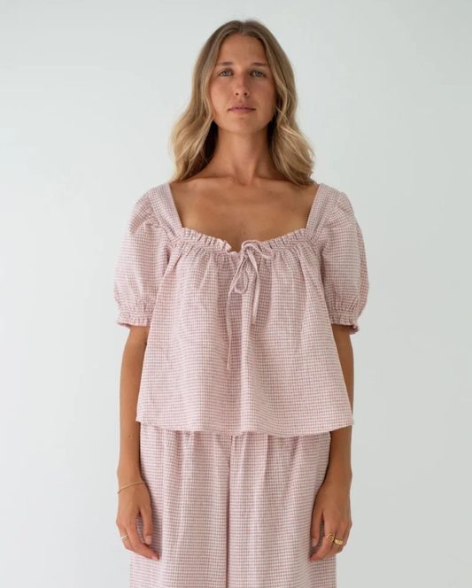 Ava Blouse Dusty Rose Check