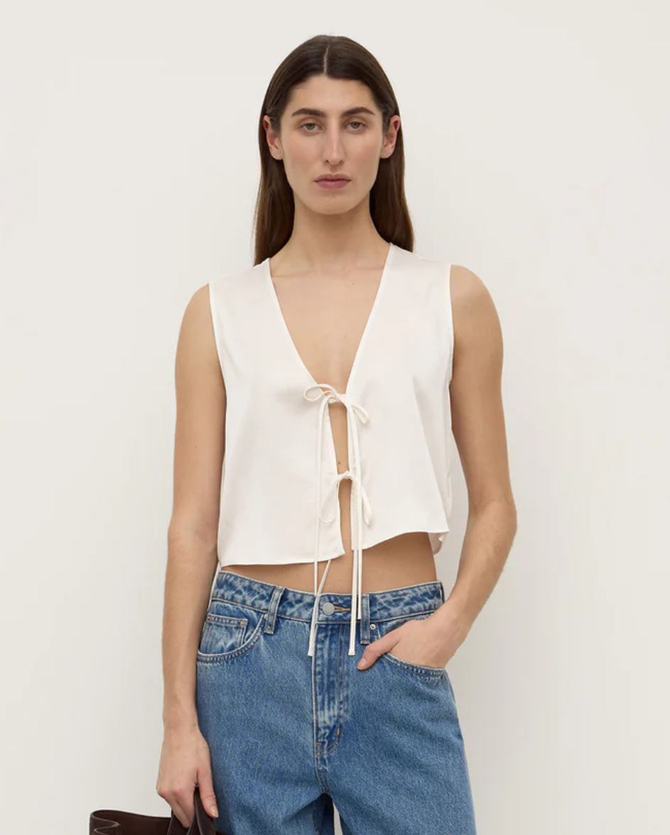 Beal Silk Tie Front Top White