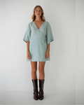 Mia Wrap Mini Dress Blue Beige