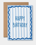 Happy Birthday Blue Stripe Card