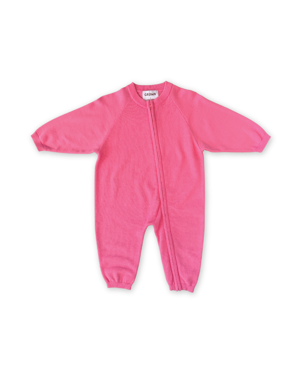 Organic Knit Zipper Starsuit Bright Sorbet