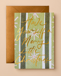 Merry Christmas Card Green Stripe