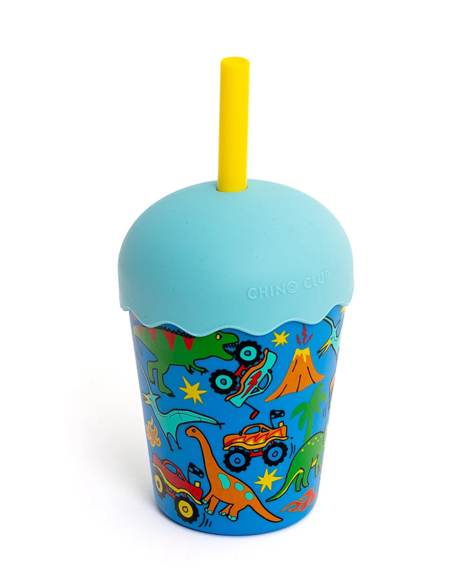 Mini Smoothie Cup & Straw Dino Trucks