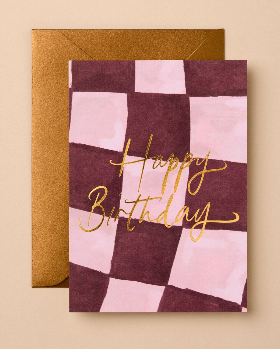 Happy Birthday Purple Check