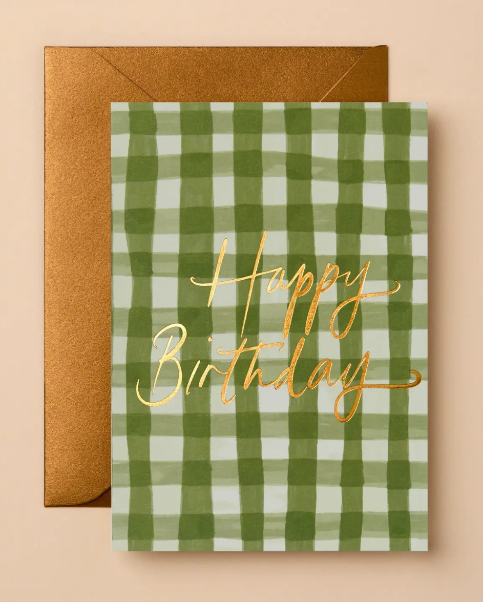 Happy Birthday Green Gingham