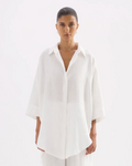 Lounge Linen Longline Shirt White