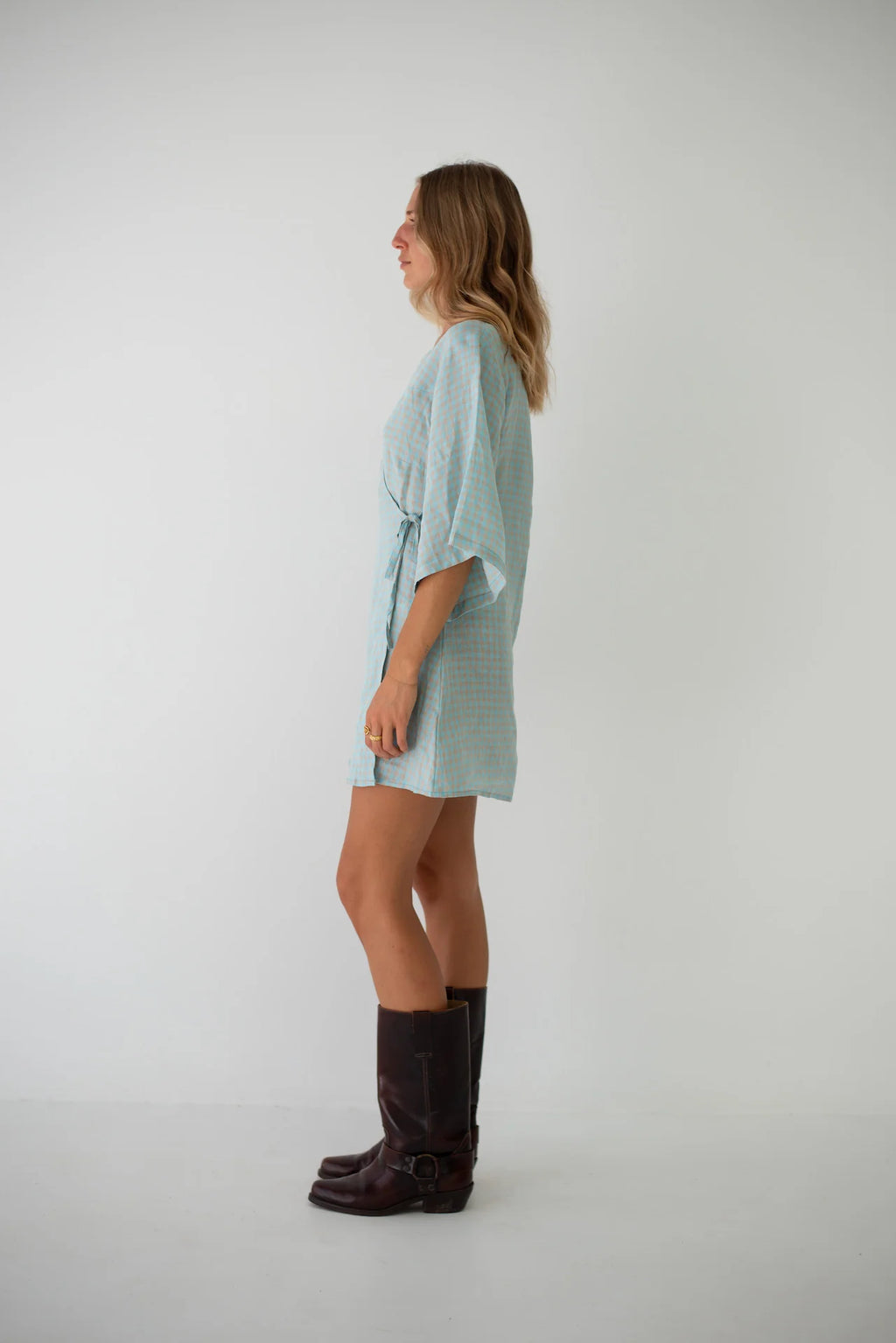 Mia Wrap Mini Dress Blue Beige