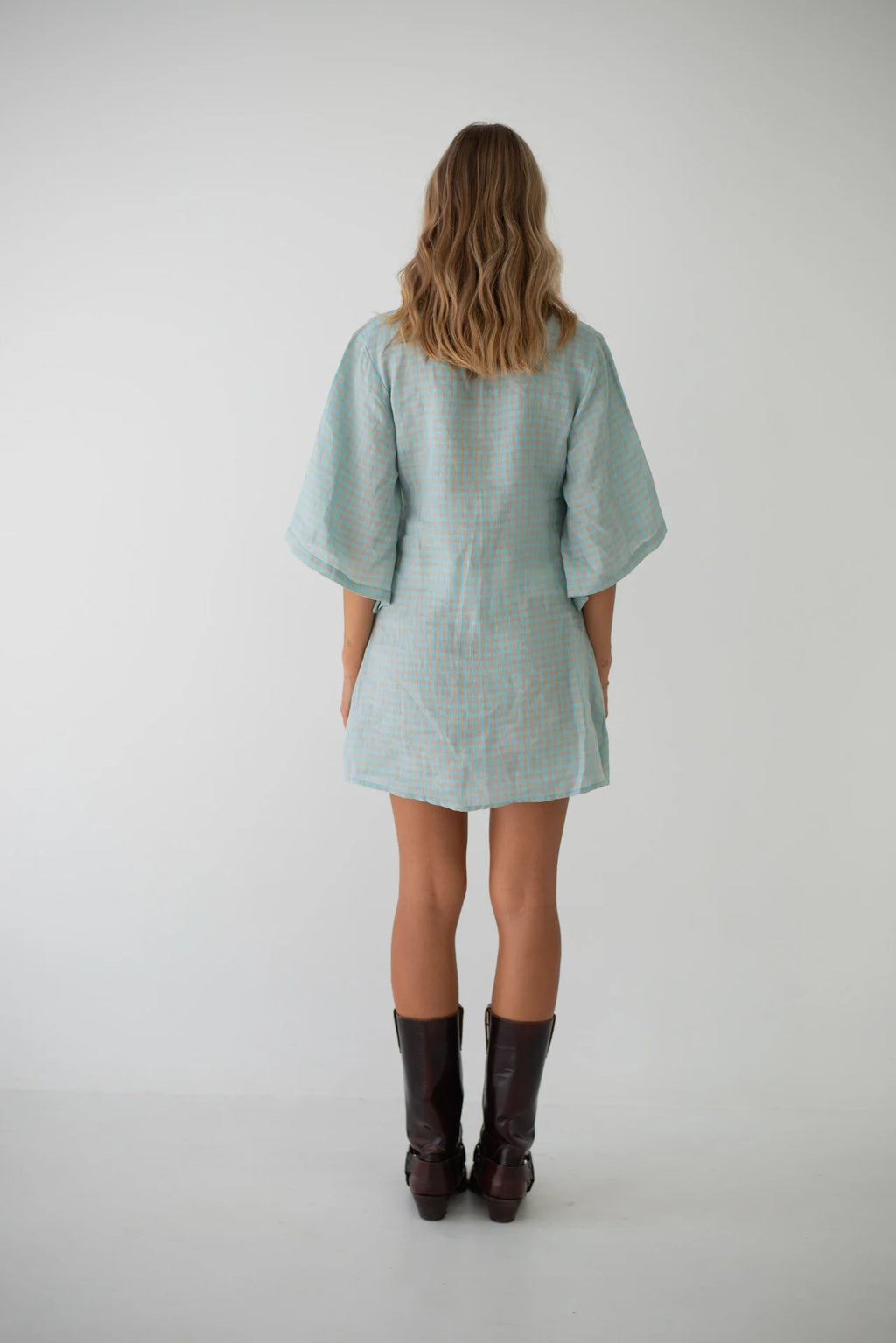 Mia Wrap Mini Dress Blue Beige