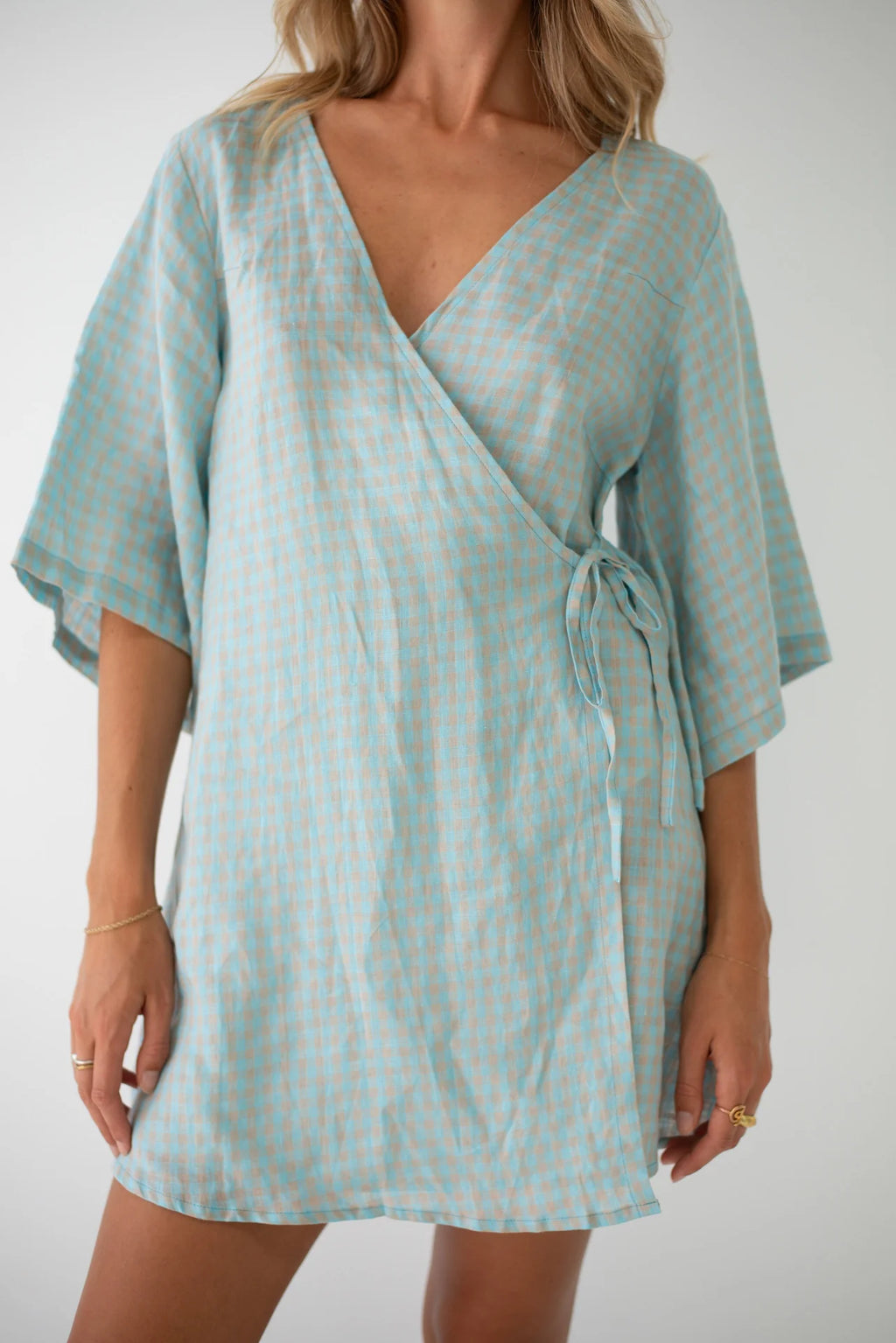 Mia Wrap Mini Dress Blue Beige