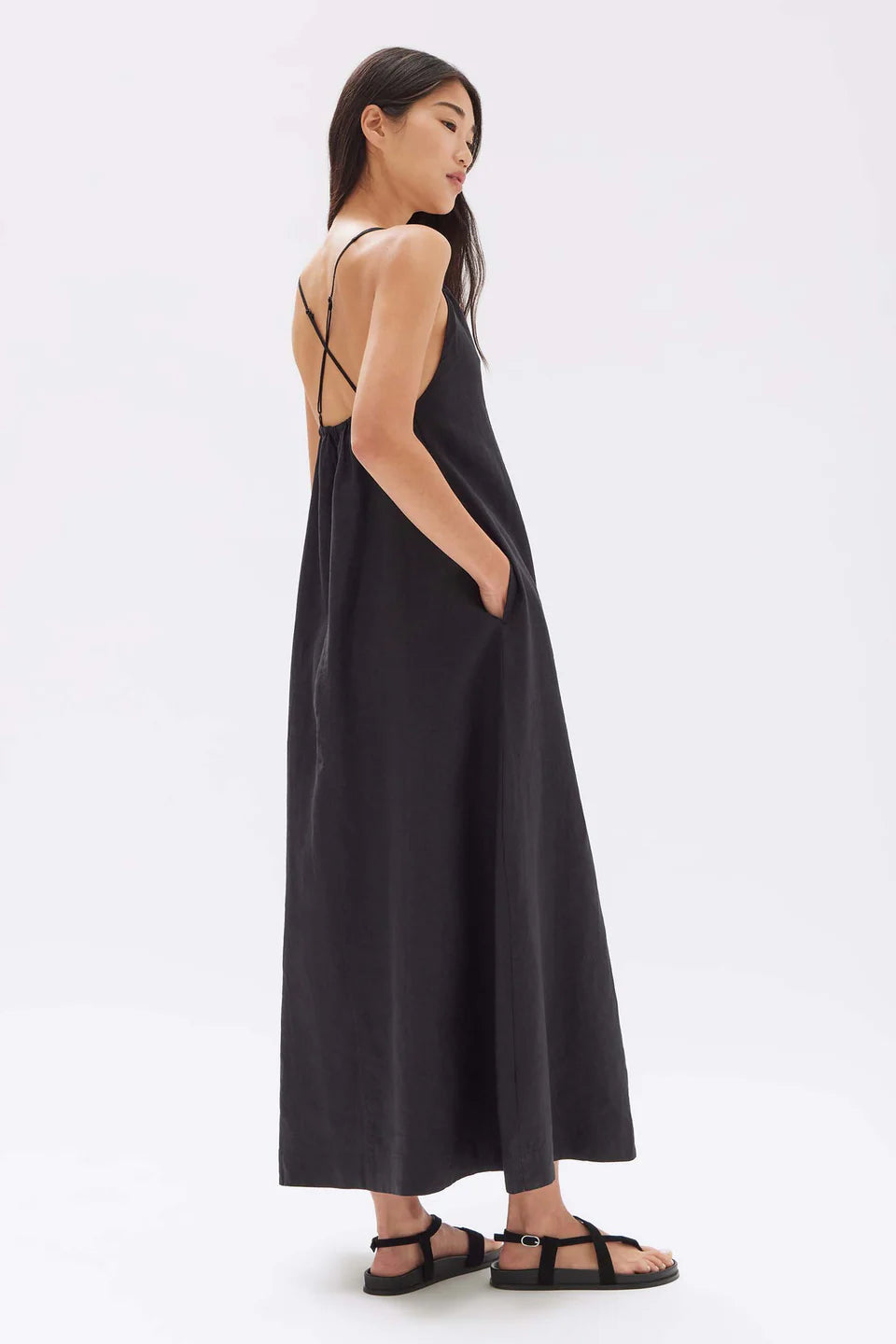 Fiona linen Midi Dress Black