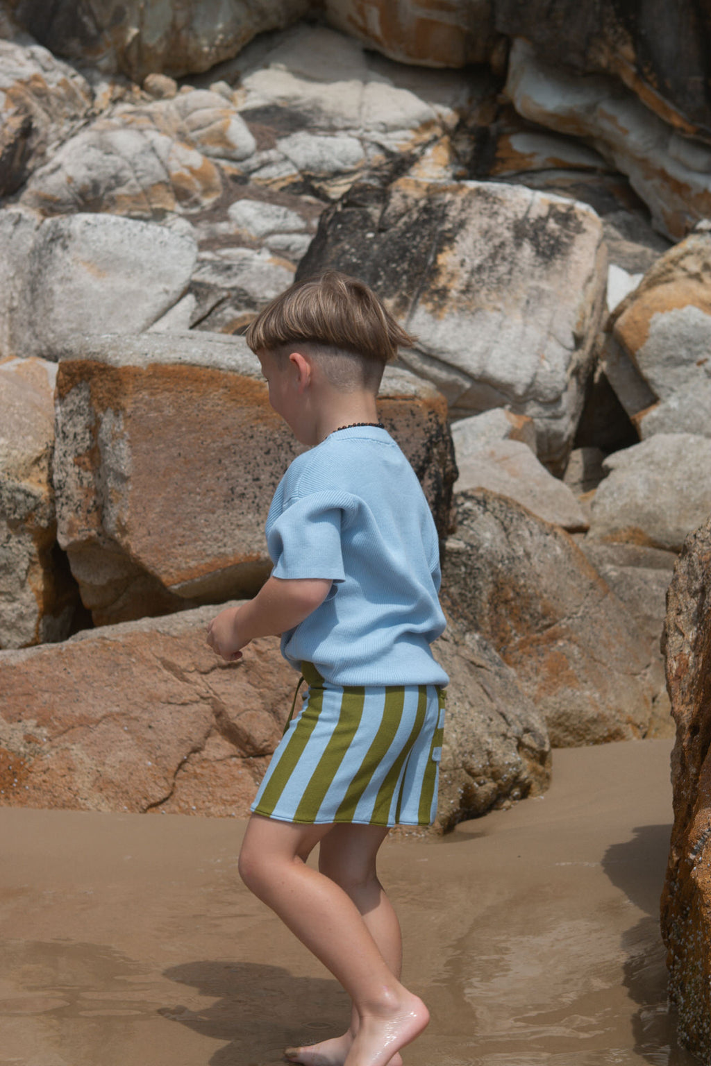 Stripe Knit Shorts Ocean/Leaf