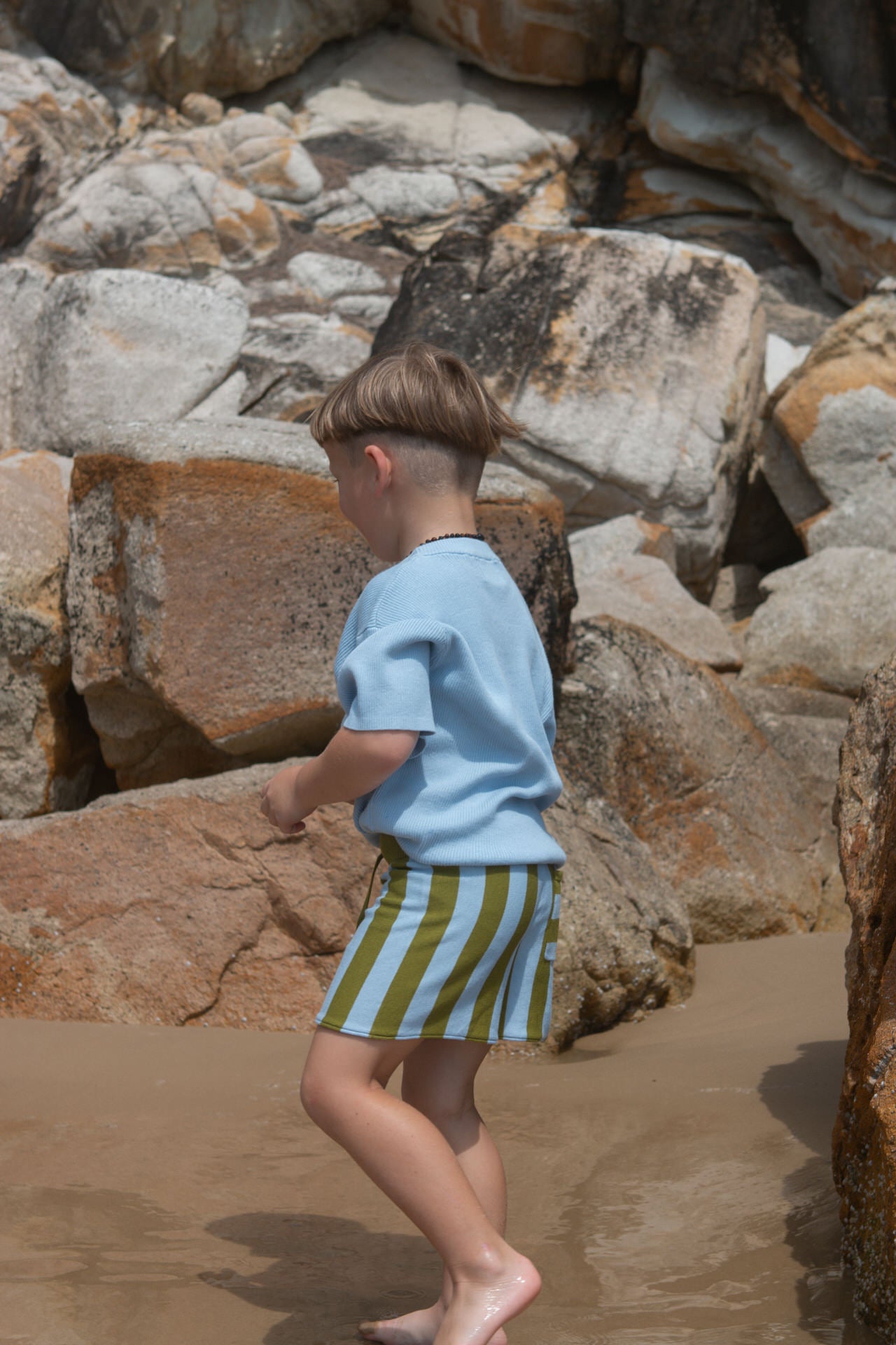 Stripe Knit Shorts Ocean/Leaf
