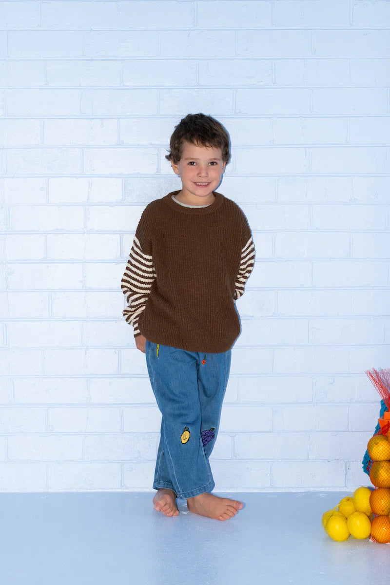 Knit Pullover Espresso Stripe Sleeve
