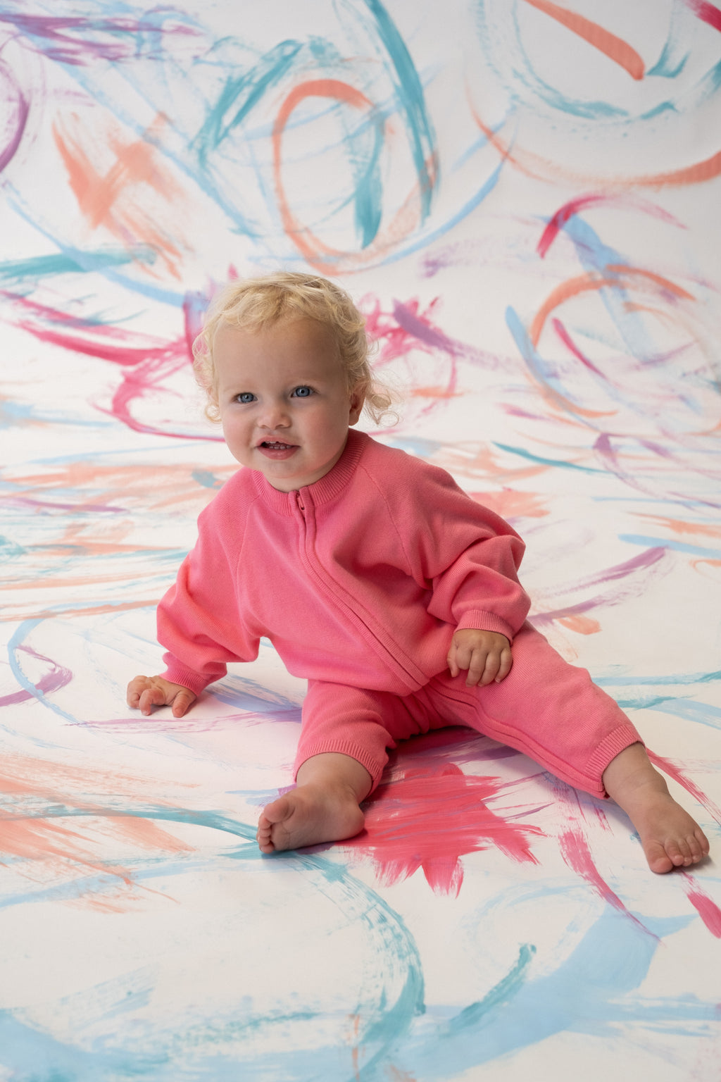 Organic Knit Zipper Starsuit Bright Sorbet