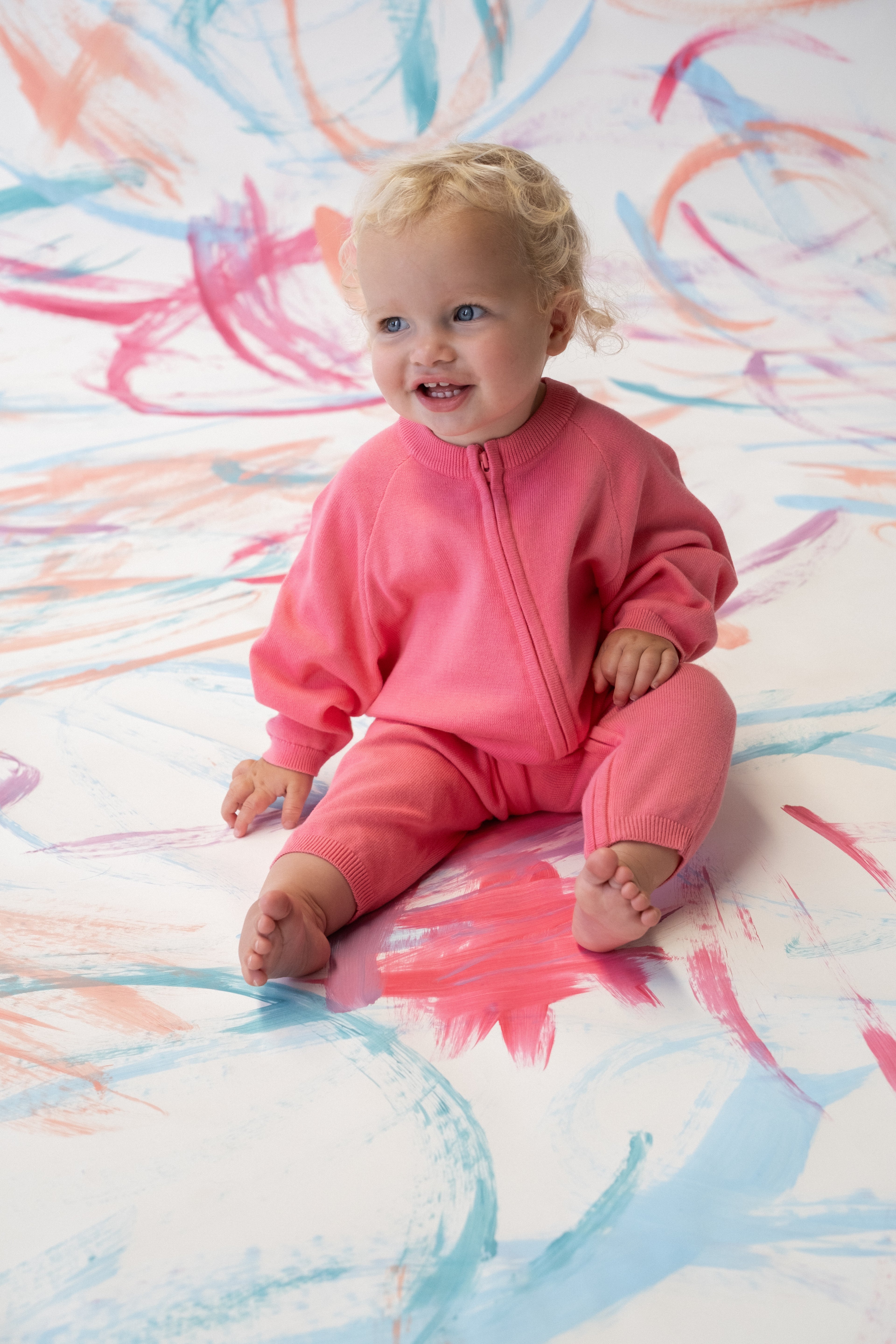 Organic Knit Zipper Starsuit Bright Sorbet