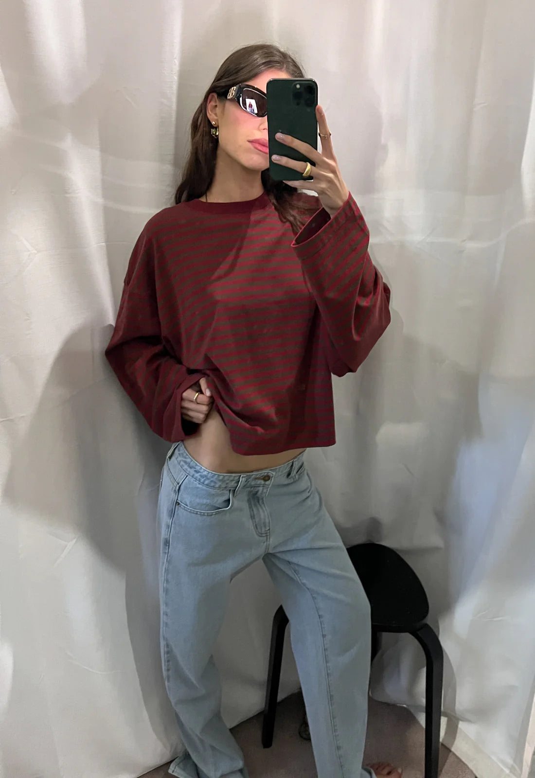 Bloom LS Tee Chocolate Wine Stripe