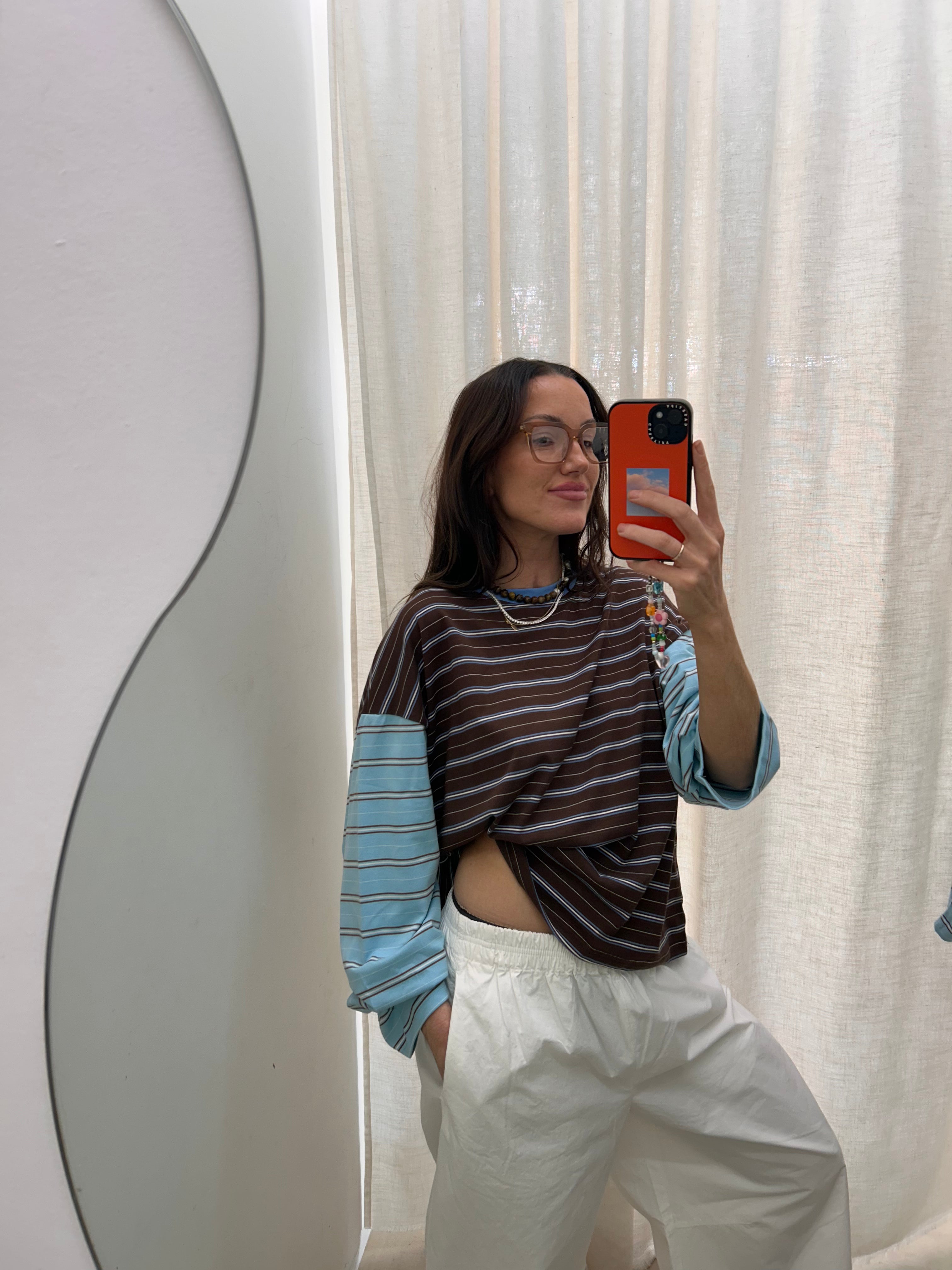 Kennedy Stripe LS Tee Cocoa Blue