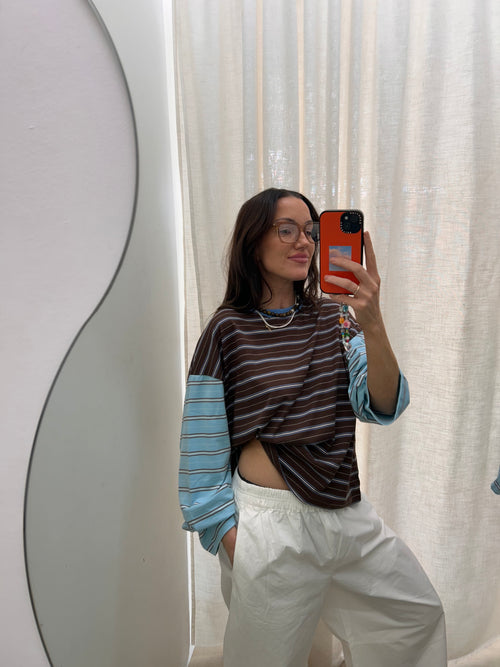 Kennedy Stripe LS Tee Cocoa Blue