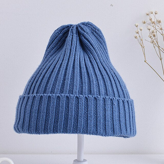 Kids Ribbed Beanie Blue