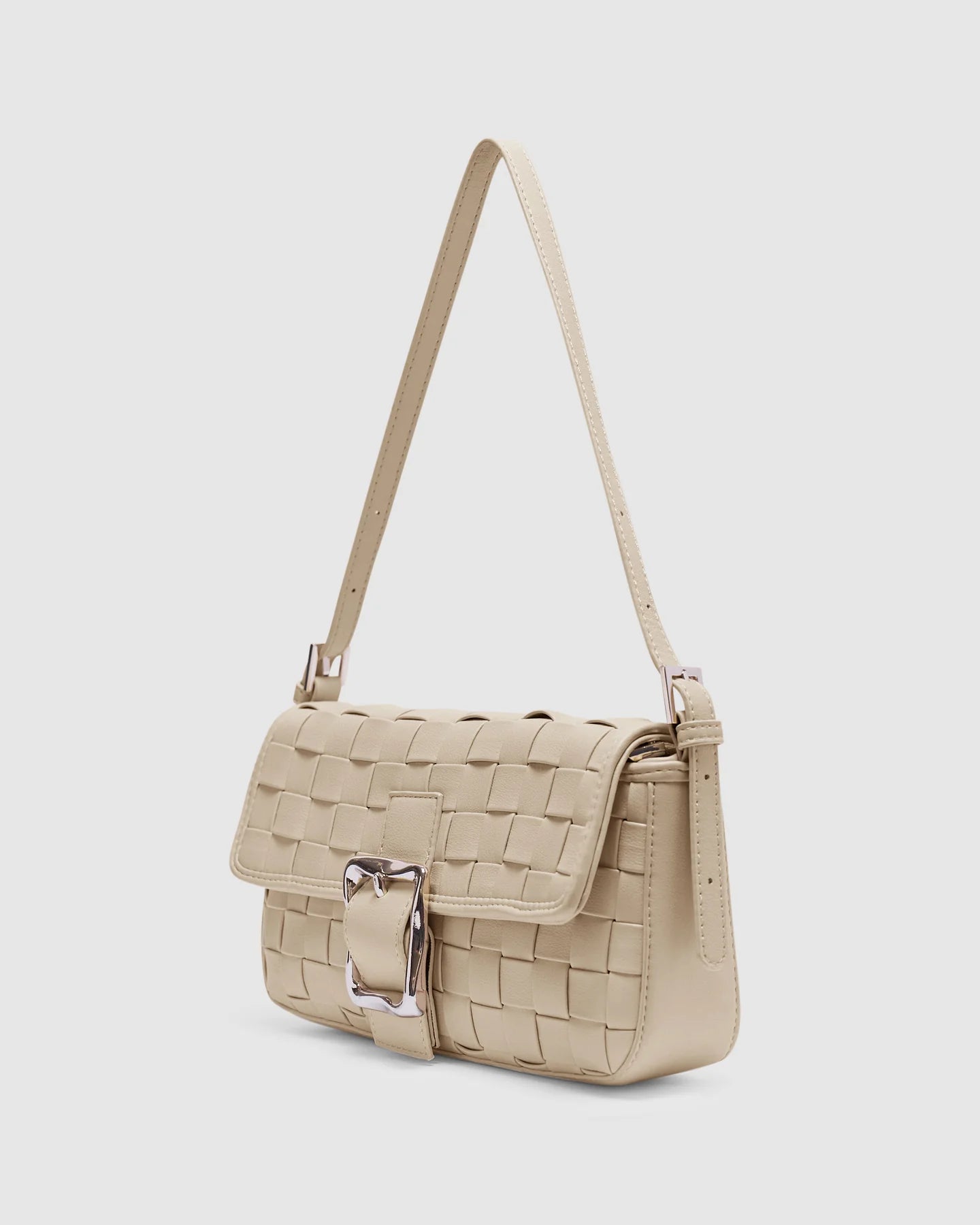 Lena Woven Baguette Bag Ecru