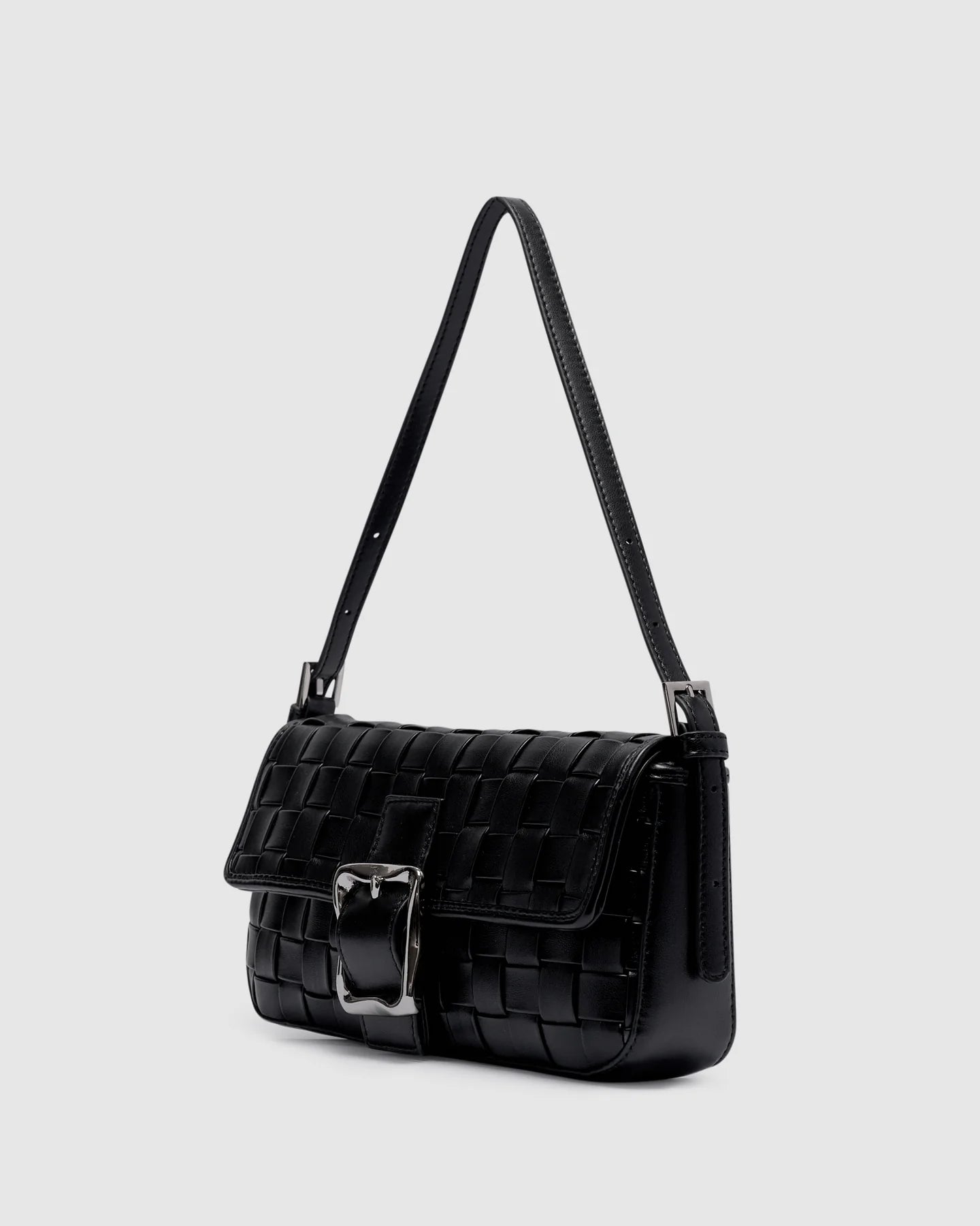 Lena Woven Baguette Bag Black