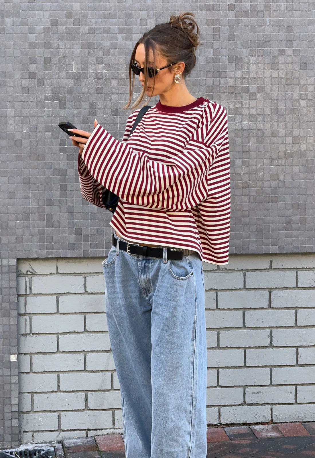 Bloom LS Tee Wine Stripe