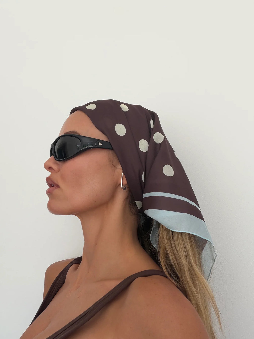 Brown Blue Polka Dot Head Scarf