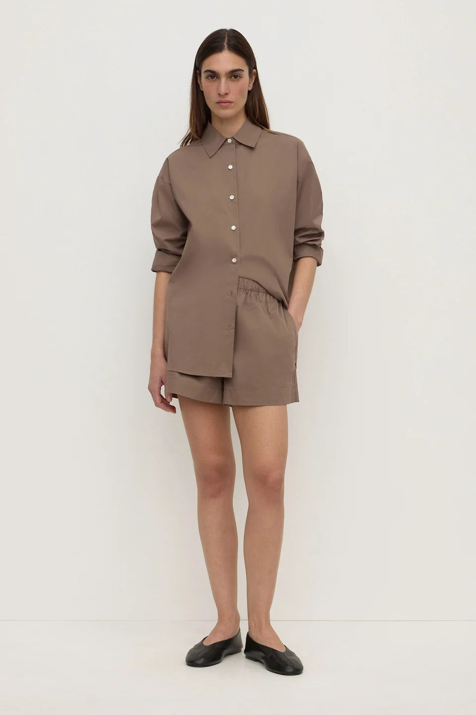 Micha Poplin Shirt Dark Sand
