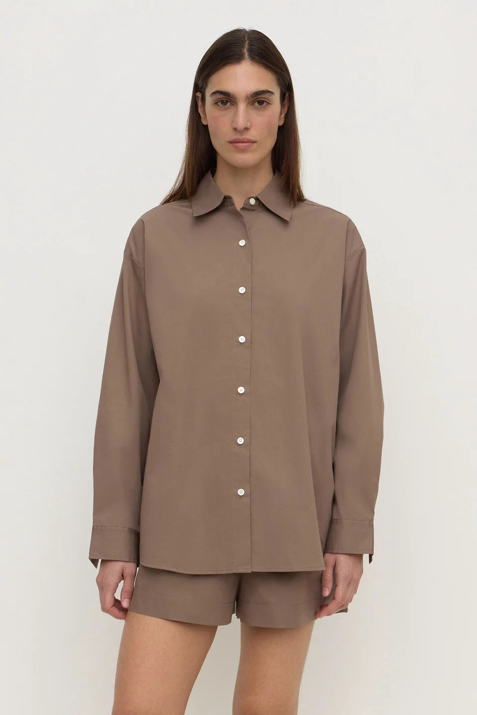Micha Poplin Shirt Dark Sand