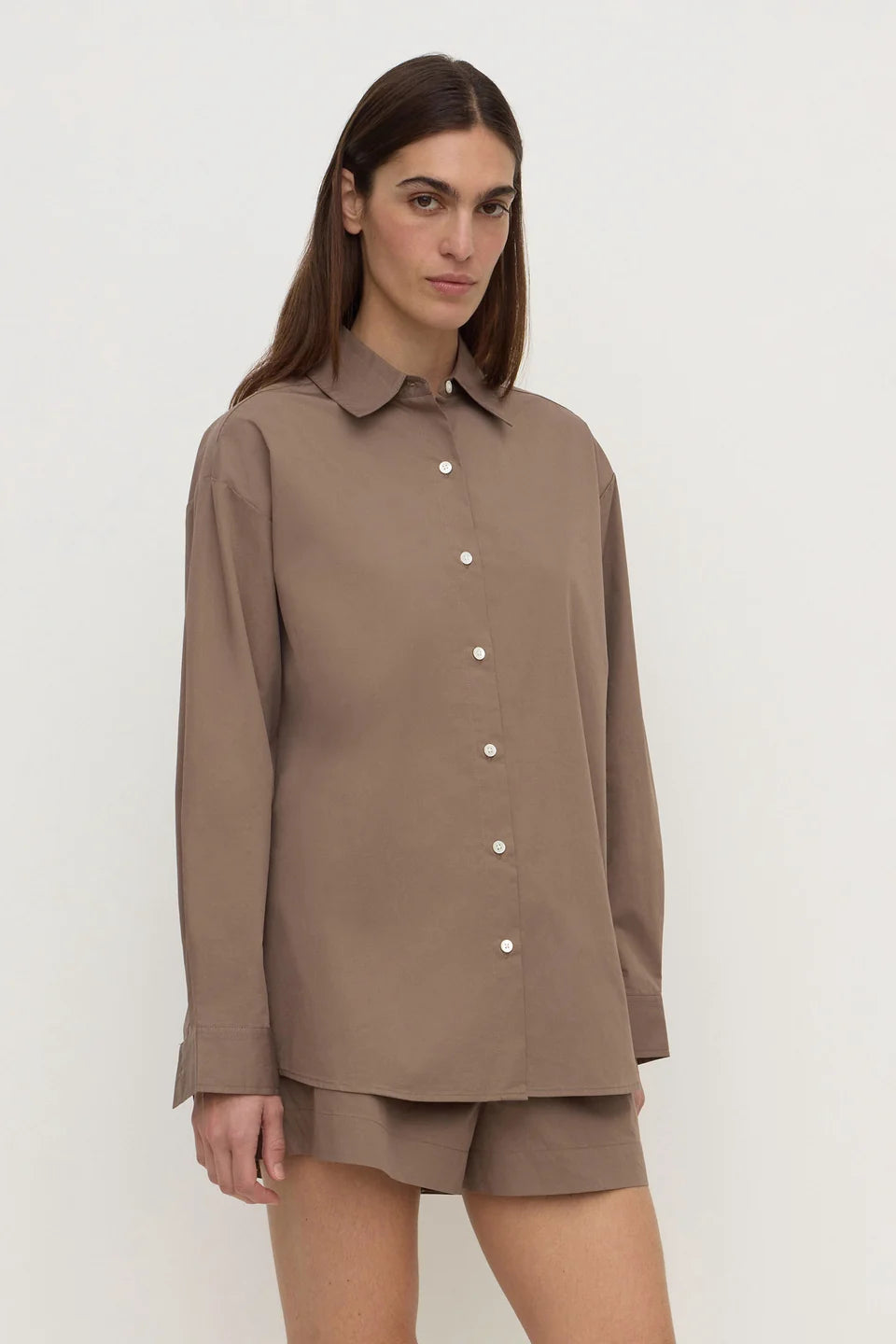 Micha Poplin Shirt Dark Sand