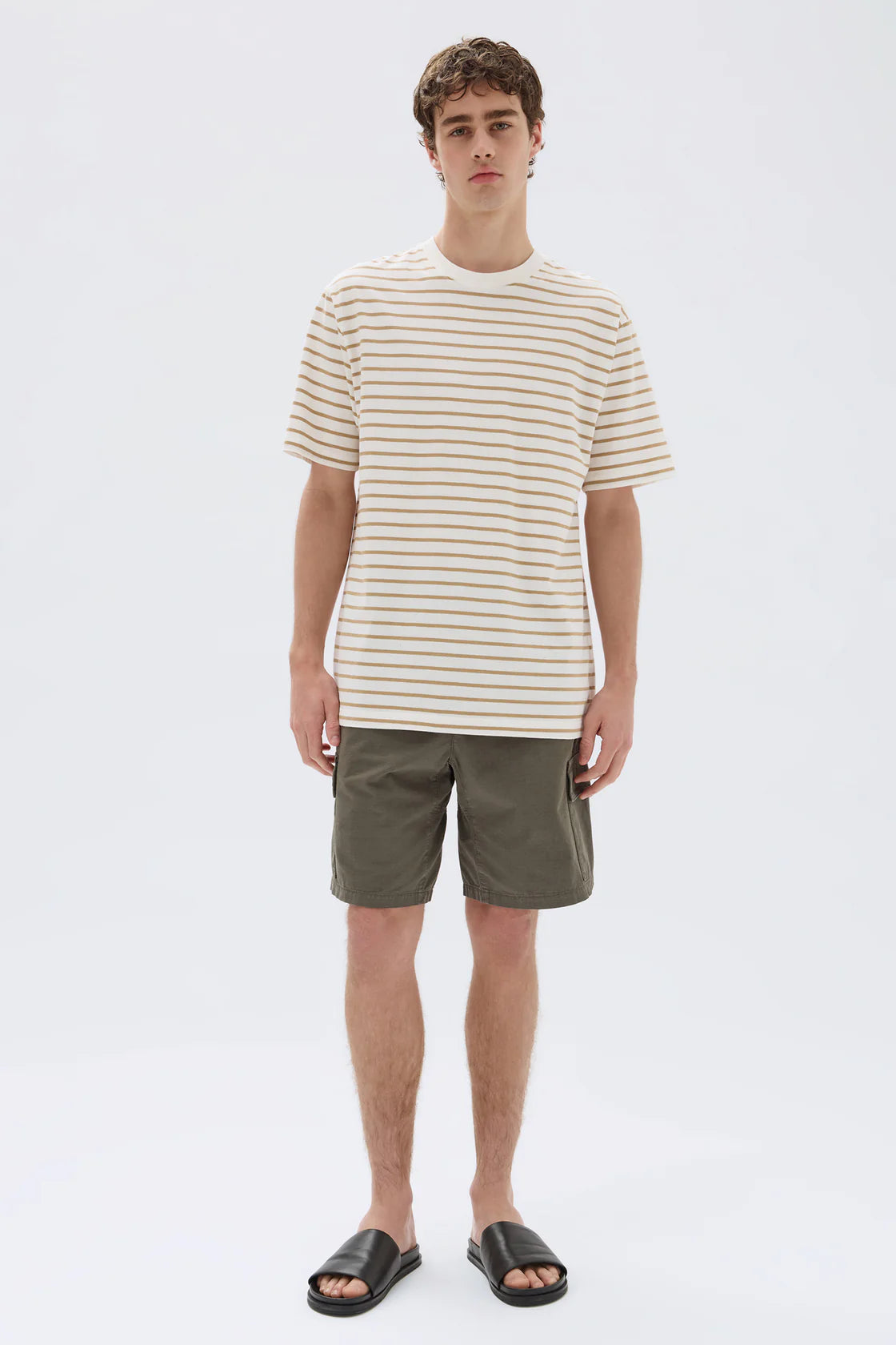 Mens Port Stripe Tee White Tan