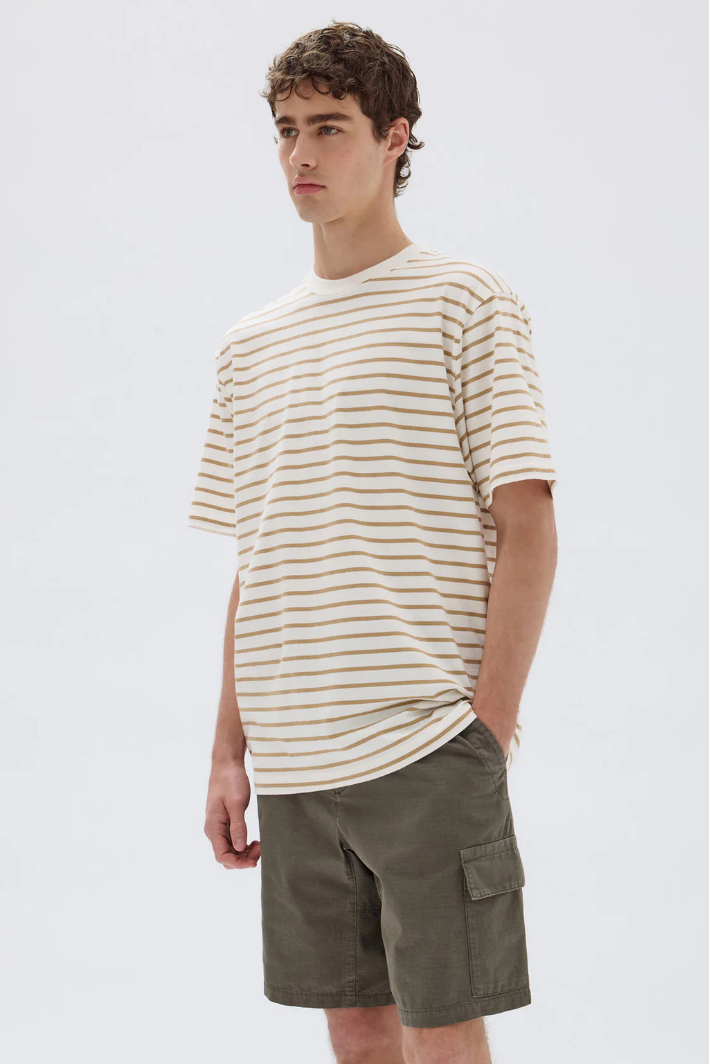 Mens Port Stripe Tee White Tan