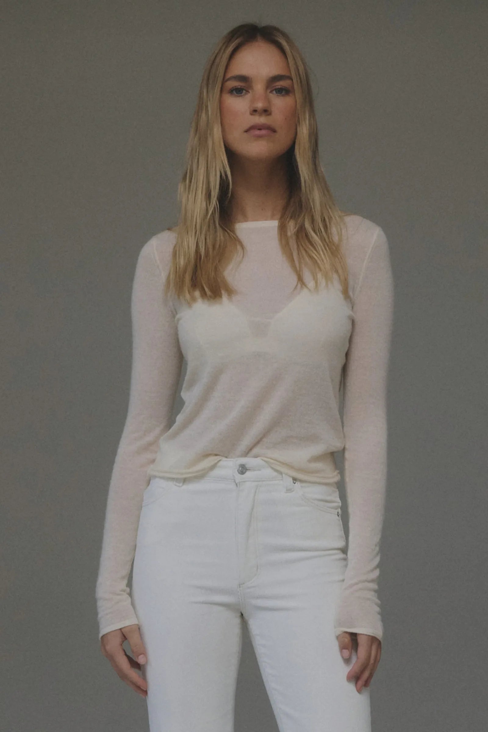 Amelie Knit Long Sleeve Top White