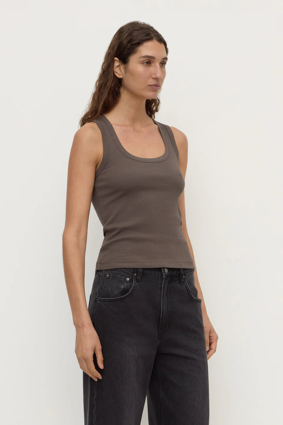 Robyn Scoop Neck Rib Tank Bark