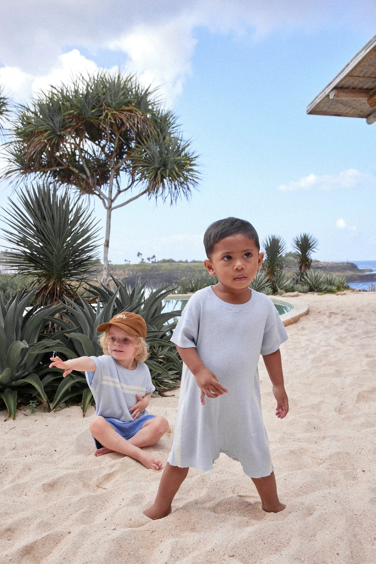 Ribbed Hemp Playsuit Aqua