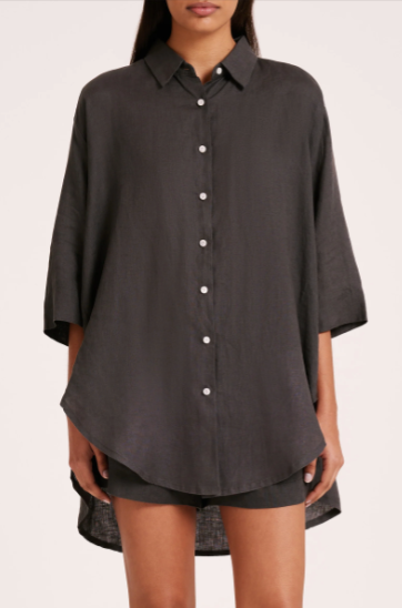 Linen Longline Shirt Coal