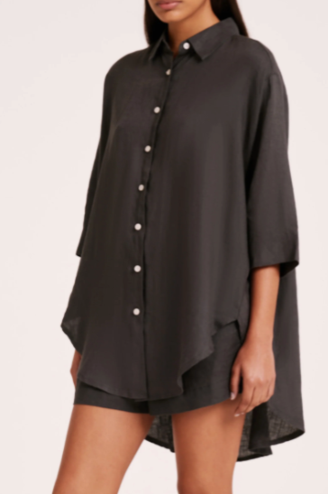 Linen Longline Shirt Coal