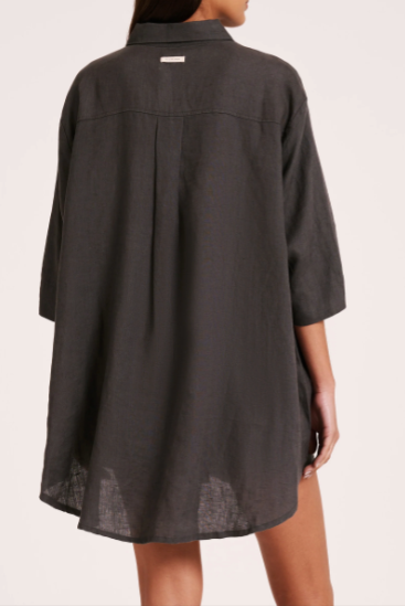 Linen Longline Shirt Coal