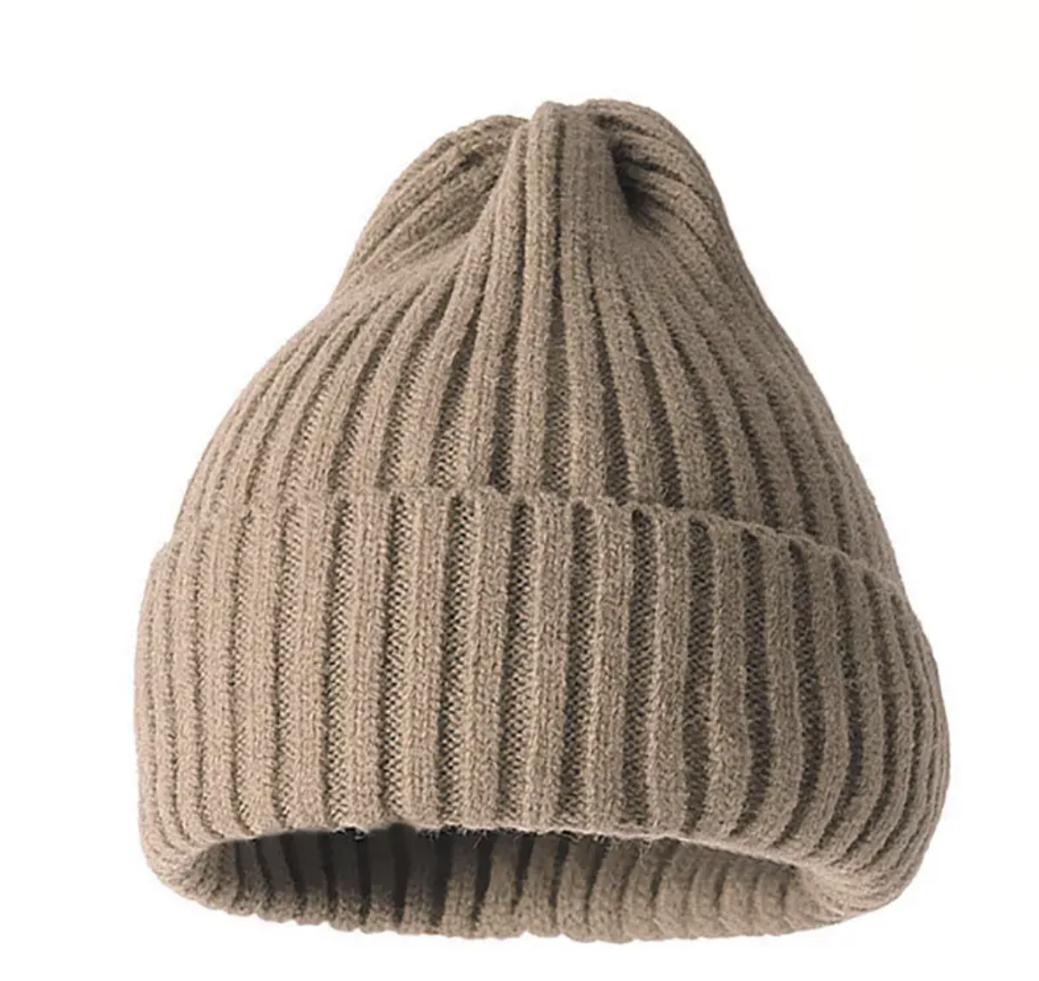 Kids Ribbed Beanie Brown