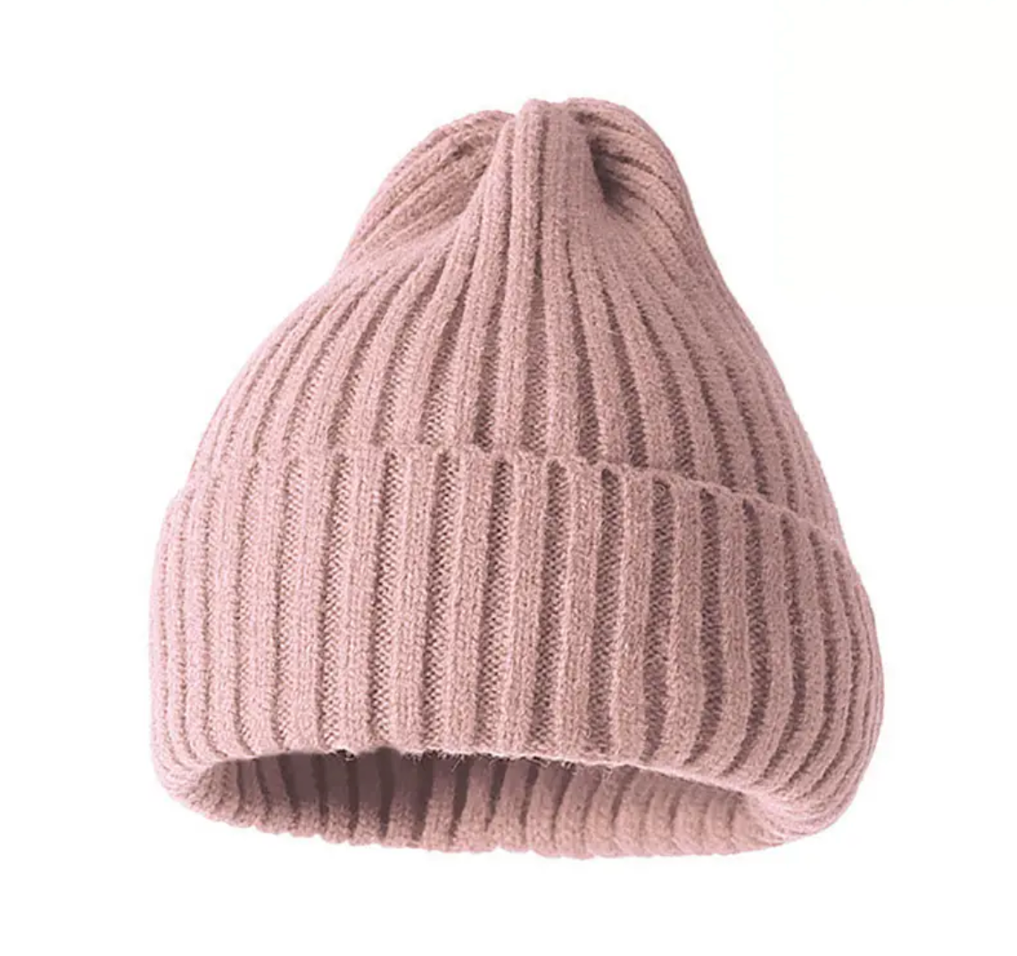 Kids Ribbed Beanie Pink