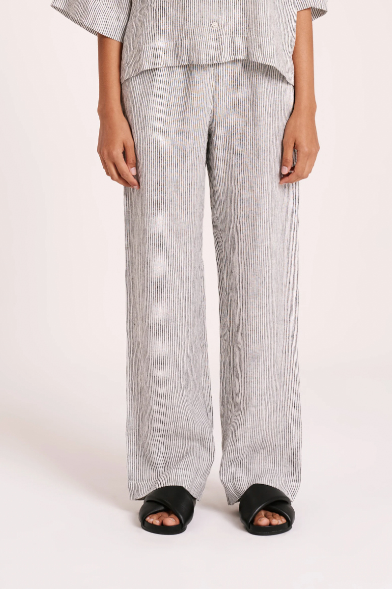 Lounge Linen Stripe Pant Blk