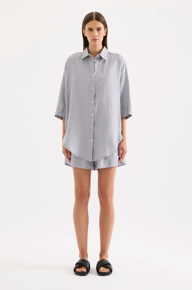 Lounge Linen Longline Shirt Storm