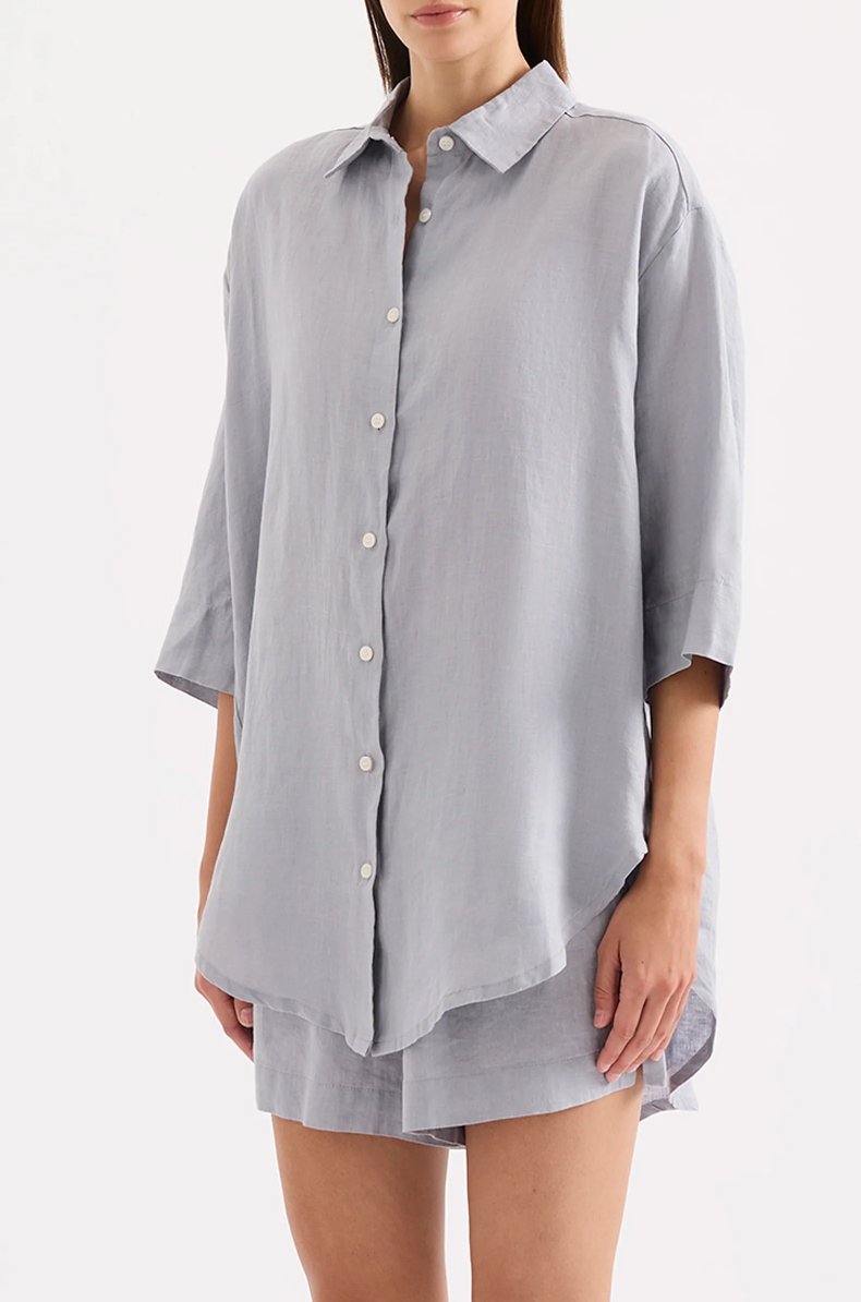 Lounge Linen Longline Shirt Storm