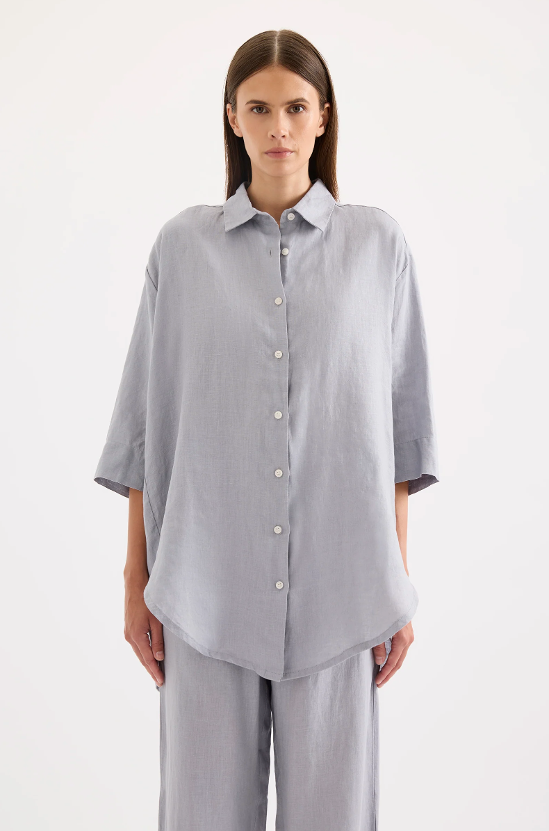 Lounge Linen Longline Shirt Storm